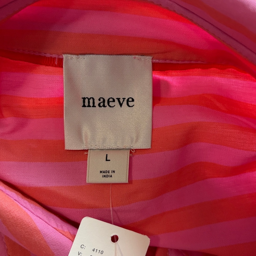 Anthropologie Maeve Short Sleeve Monogram Cropped Top Pink Rose Shirt Sz L NEW - Picture 9 of 13